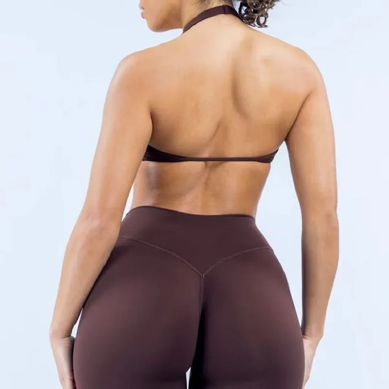 Gym Top Women Halter Neck Sports Bra Front Cross V‑Neck Padded Yoga Bra Soft High Elastic Breathable Workout Athletic Crop Top image 6