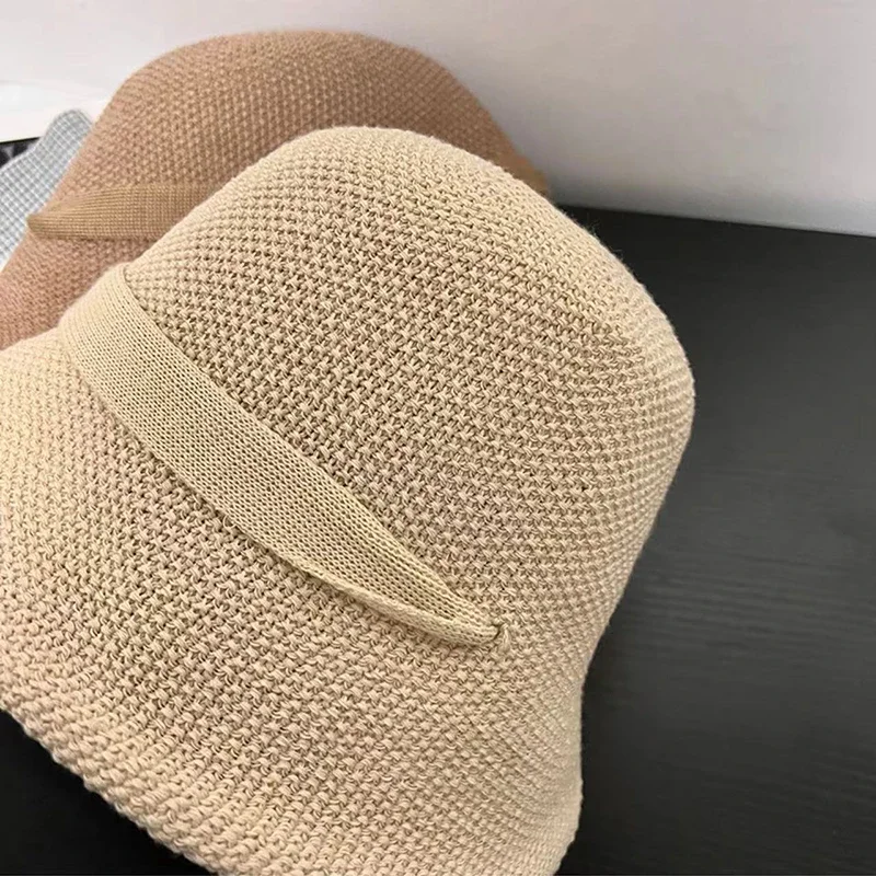 2024 spring summer new bucket hats for women korean fashion lace up Sunscreen cap female vacation beach large brim fisherman hat