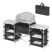 WOLTU Folding Camping Cabinet Aluminium Travel Kitchen with Worktops Storage for Outdoor Garden Picnic BBQ Table with Carry Bag