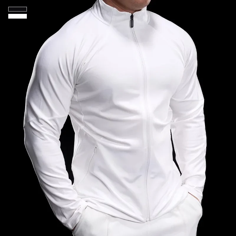 Men Autumn Winter Sports Gym Fitness Training Long Sleeve Shirt Breathable Slim Stand Collar Zipper Solid Color Versatile Jacket
