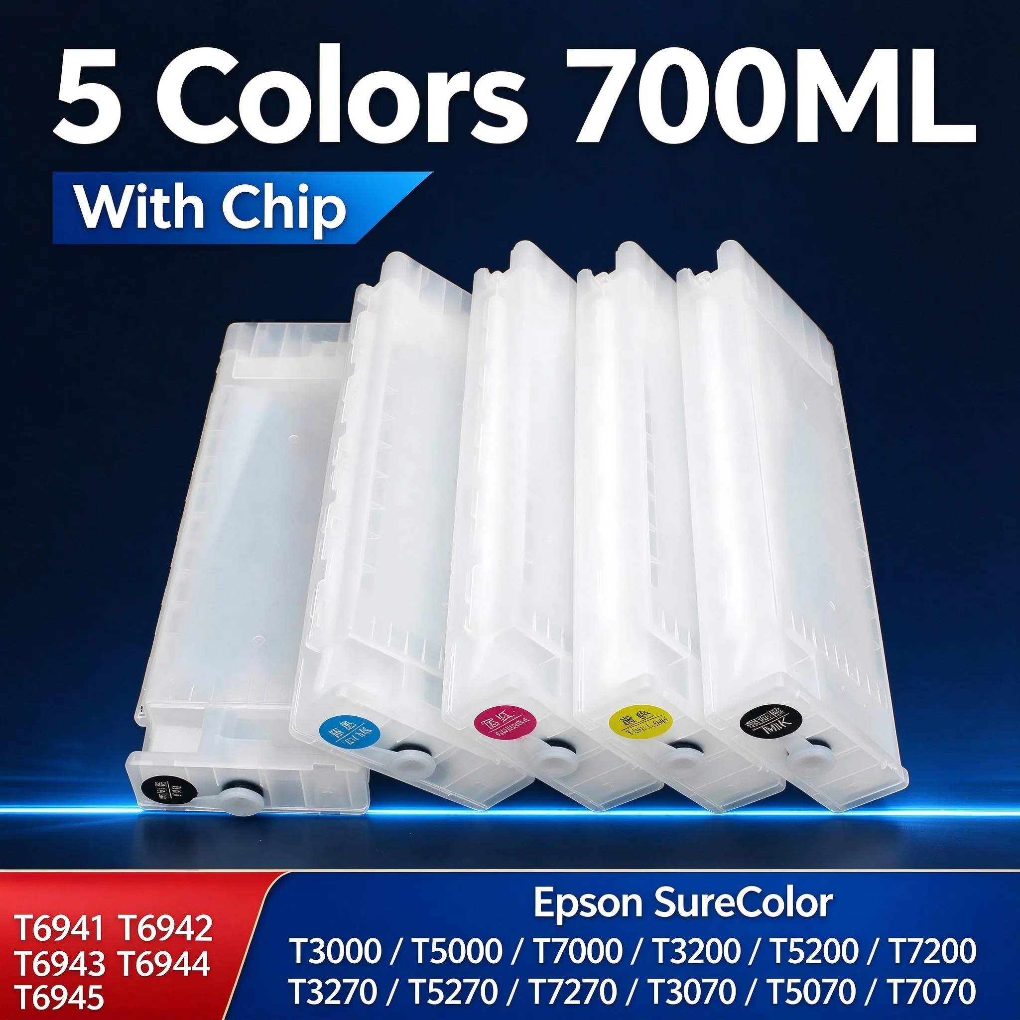 700ML T6941 T6942 T6943 T6944 T6945 Refillable Ink Cartridge With Chip For Epson SureColor T3000 T5000 T7000 Printer Bulk