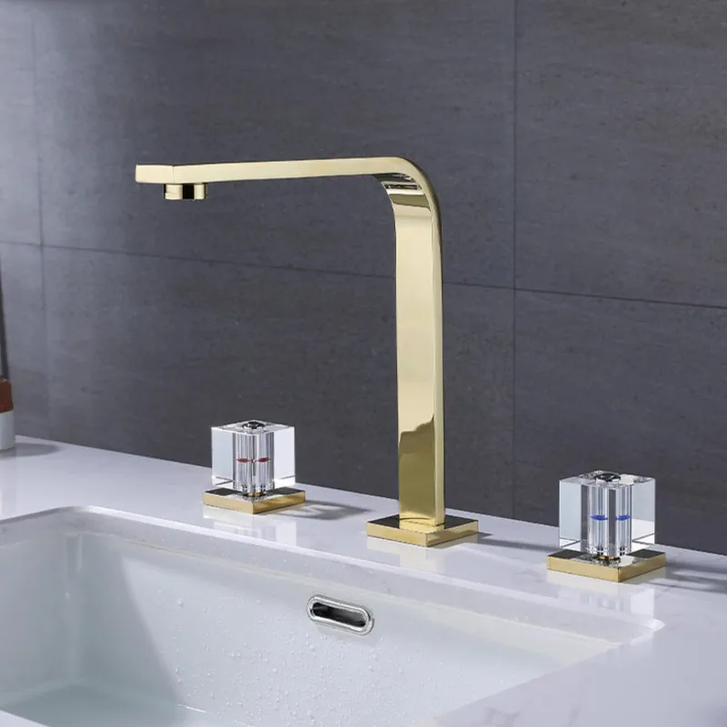 New Arrival Bathroom Basin Faucet 8 inch Widespread Lavatory Mixer Tap Brass Three Hole Sink tap Crystal Handle Sink Faucet