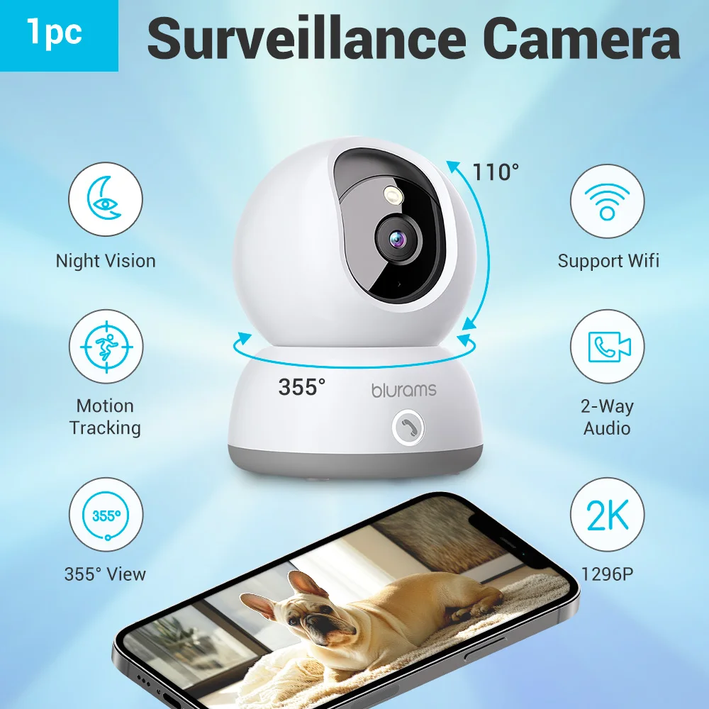 

1-4 шт. 2.4ГГц внутренняя камера видеонаблюдения (разрешение 2K) 360° ° Умный пульт дистанционного управления Pet View для смартфона: двусторонняя связь, вызов в одно касание и ночное видение