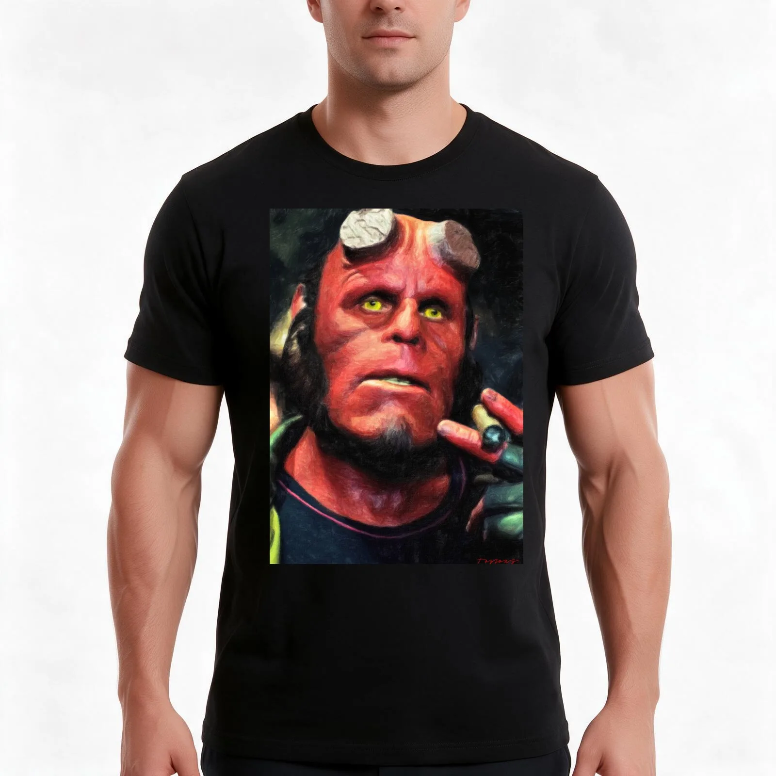 Hellboy T-Shirt, Summer Casual Cotton Tee, Oversized Streetwear Tops, Vintage Graphic Print, Loose Fit Short Sleeve, 100% Cotton