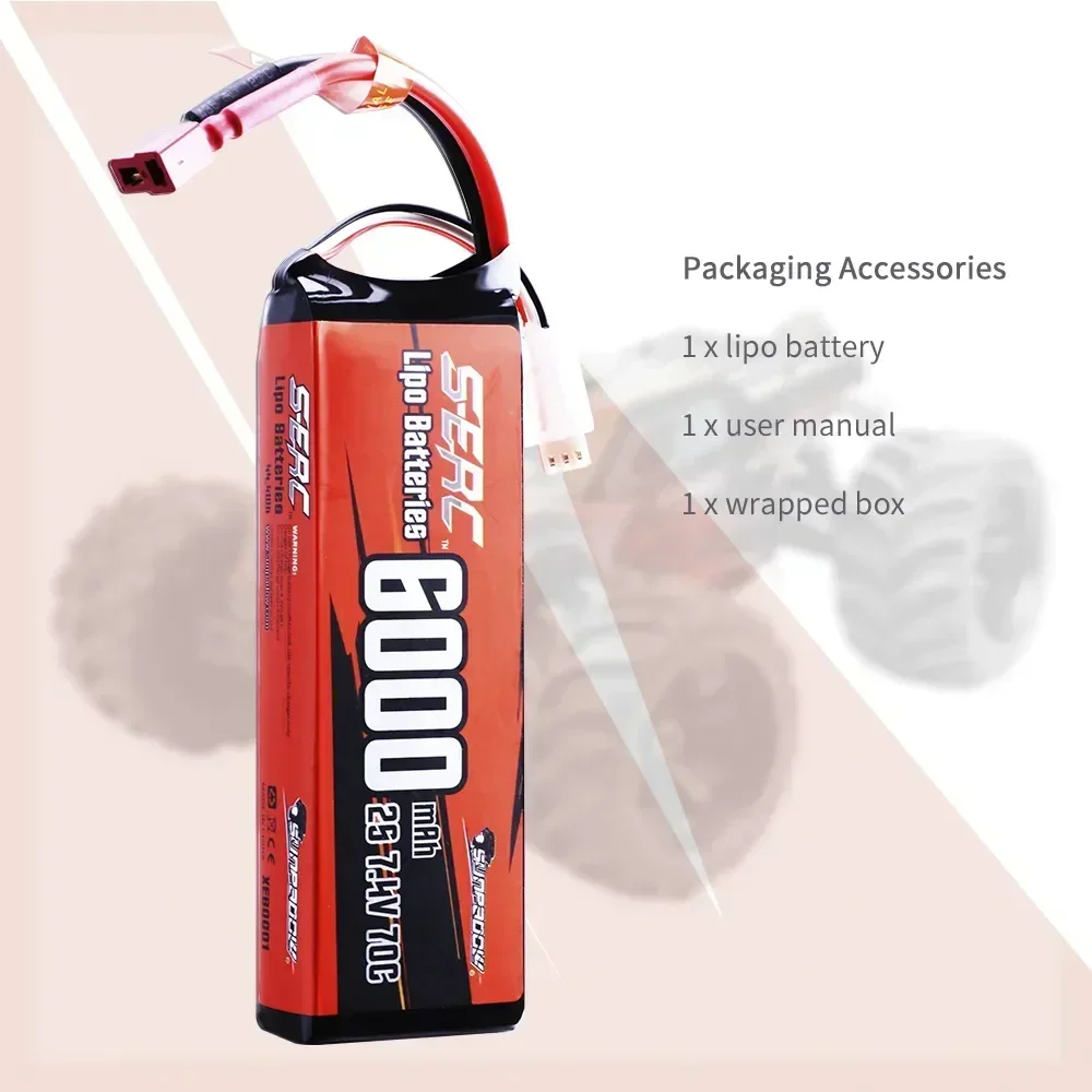 2S Lipo Battery for 7.4V 6000mAh 70C Soft Pack with Deans T Plug RC Car Boat Airplane Truck Tank Vehicle Truggy Buggy