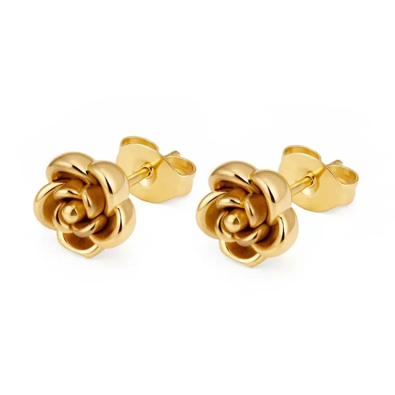 Modische 316L Edelstahl Rosen-Blumen-Ohrstecker für Damen Vintage Goldfarben Wasserdicht Niedliche Mini Tägliche Damenschmuckstücke