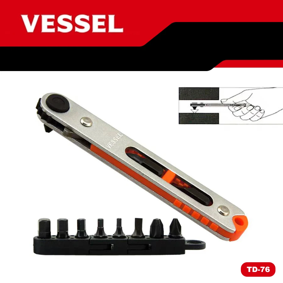 VESSEL hand tools Flat-shaped Ratchet Screwdriver Dismountable for Resolving Troublesome Screw Tightening Work TD-76