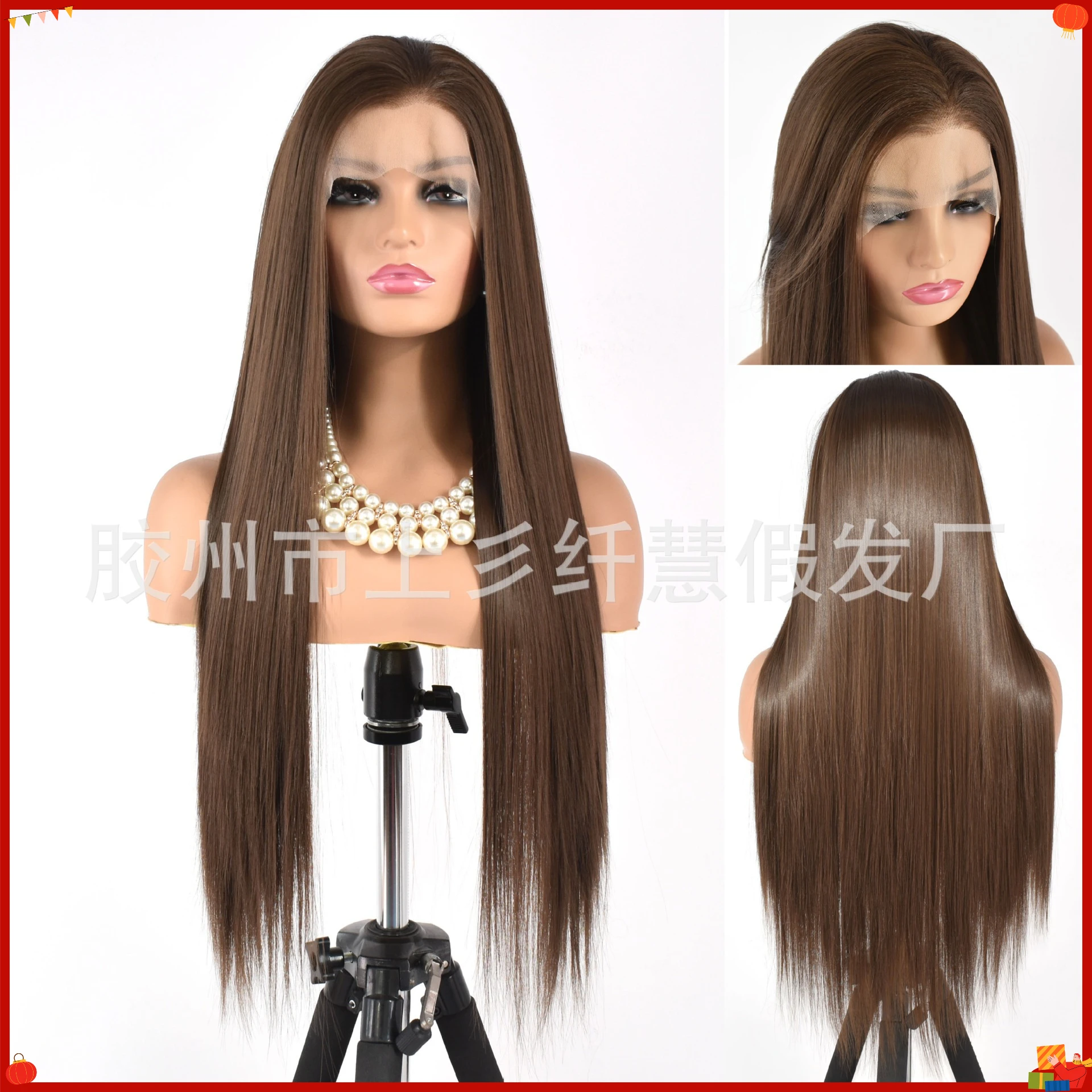 Long Straight Synthetic Fiber Wig for Women Hand-Tied Lace Front High Temperature Matte Cosplay Party Costume Wigs