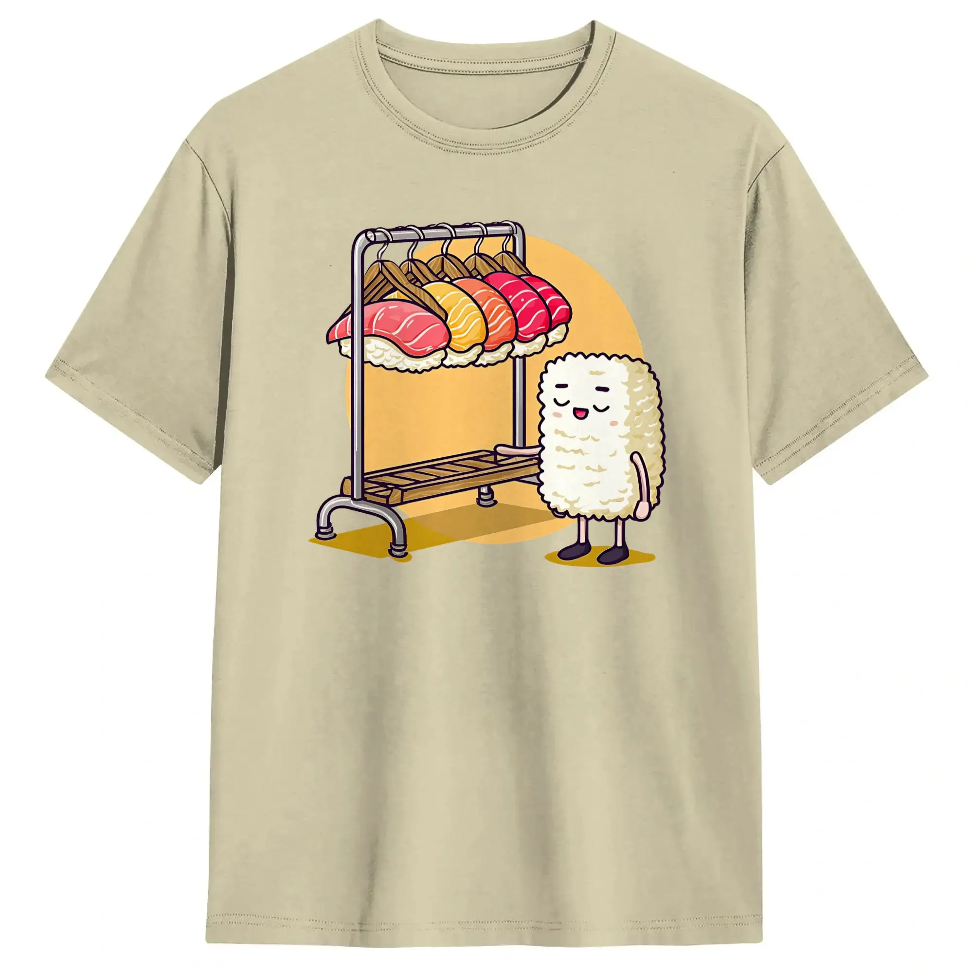 Funny Sushi Wardrobe  T-Shirt Men's Cotton Tops Shirts Printed  Round Neck Short Sleeve
