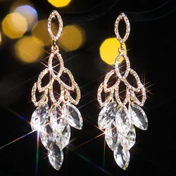 Dangle Earrings For Women Rhinestone Bridal Drop Earrings Teardrop Long Wedding Chandelier Earrings