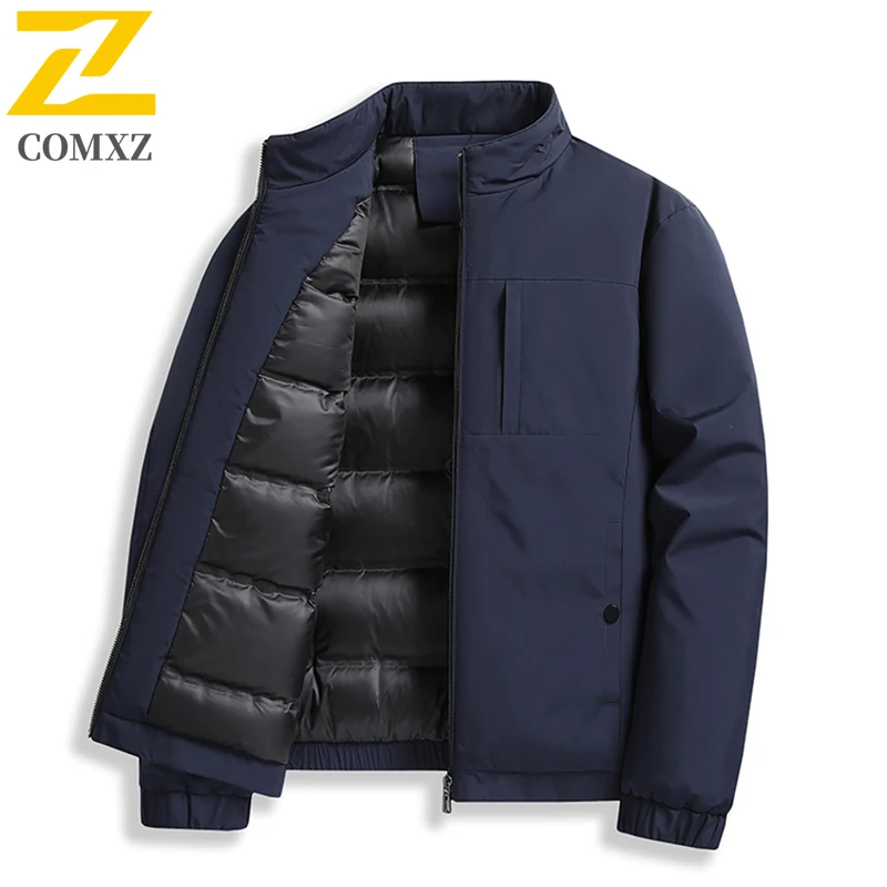 Jaket Musim Dingin Pria Nyaman untuk Bepergian ke Kantor, Mantel Tebal Hangat, Kasual Longgar dengan Kerah Tegak, Parka Tahan Dingin untuk Perjalanan