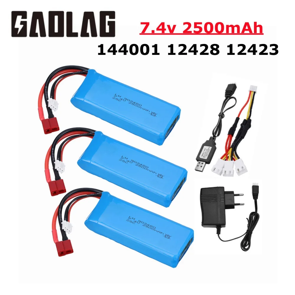 7.4V 2500mAh Lipo Battery for Wltoys 144001 12428 12423 RC Quadcopter Car Parts 2s 7.4v 903480 Battery T Plug for 12428 12423