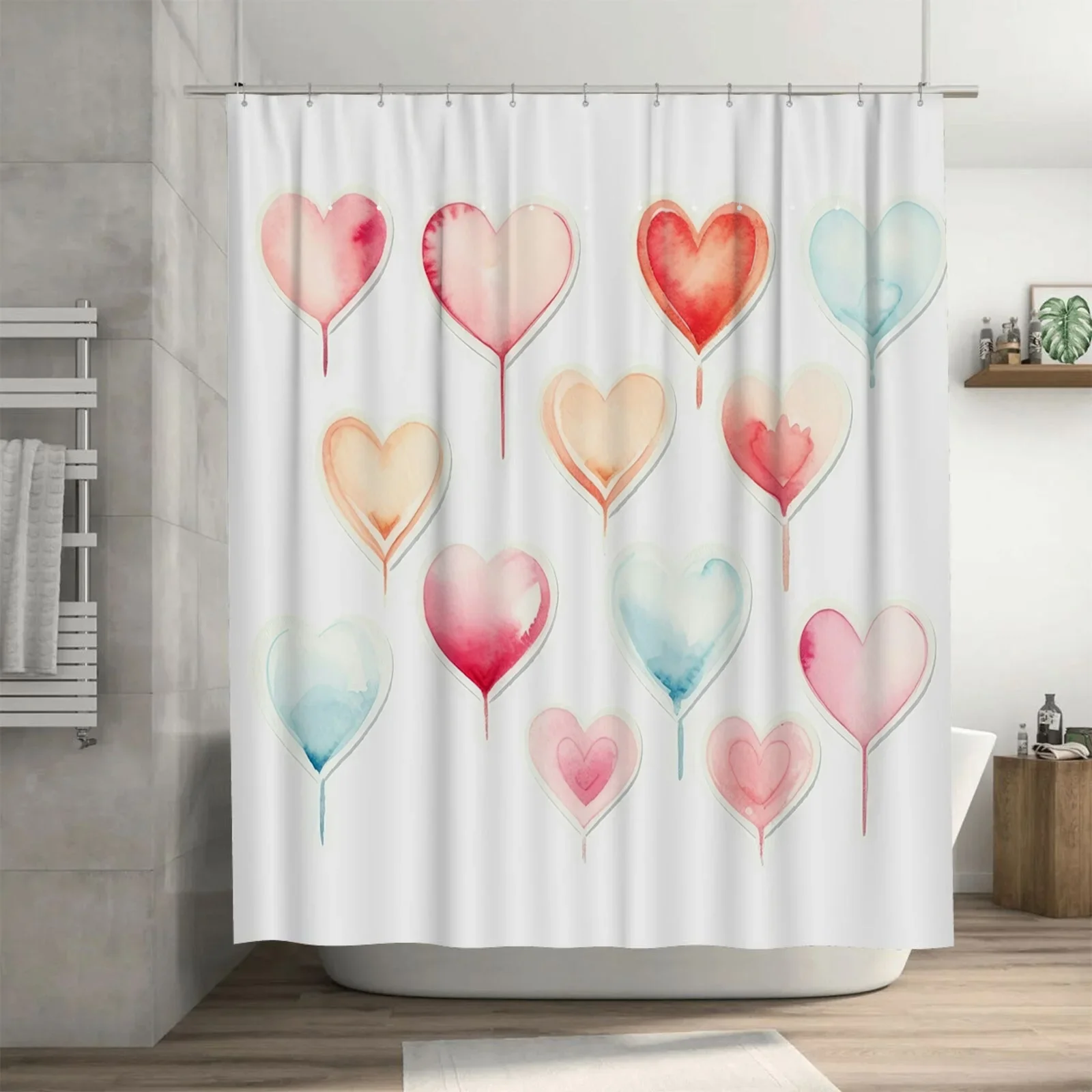 

Watercolor Hearts Shower Curtain - Romantic and Colorful Design for a Cozy, Stylish, and Inviting Bathroom Décor