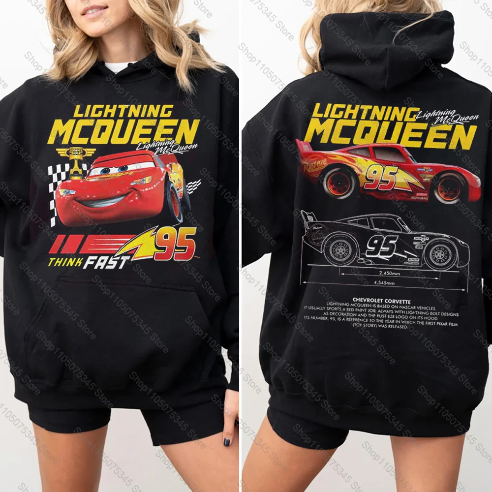 2026 ديزني سيارات البرق ماكوين هوديي سيارات فيلم البلوز للجنسين ريترو ستريت Y2K ملابس علوية على الموضة غير رسمية