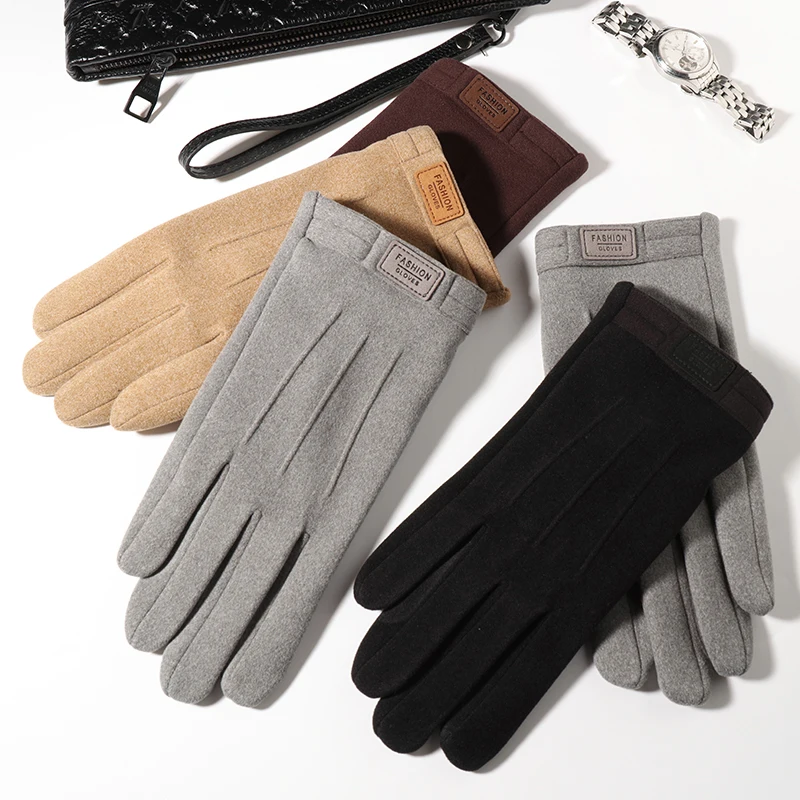 Men's Winter Velvet Gloves, Warm, Windproof and Cold-Proof, Touch Screen Cycling and Driving Gloves, 1 Pair