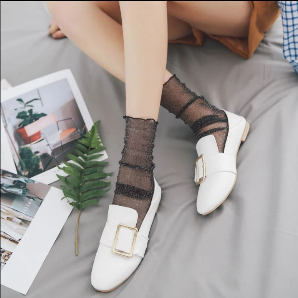 Gift Breathable Simple Fashion Gauze Transparent Korean Style Socks Shiny Glitter Silk Hosiery Women Thin Socks