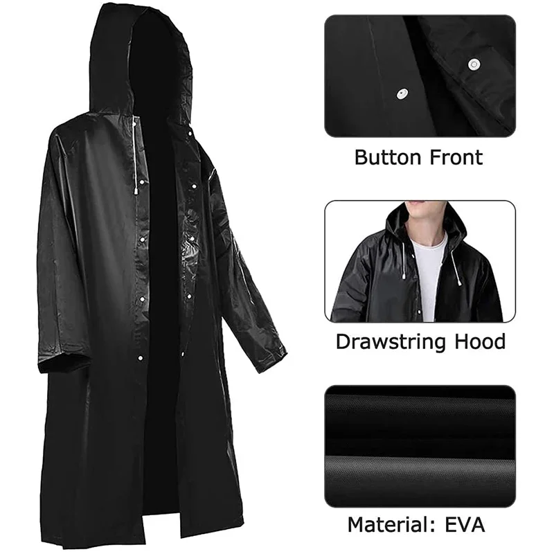 Long EVA Unisex Raincoat Thickened Waterproof Rain Coat Women Men Hooded Adult Black Camping Waterproof Rainwears Suit Hiking