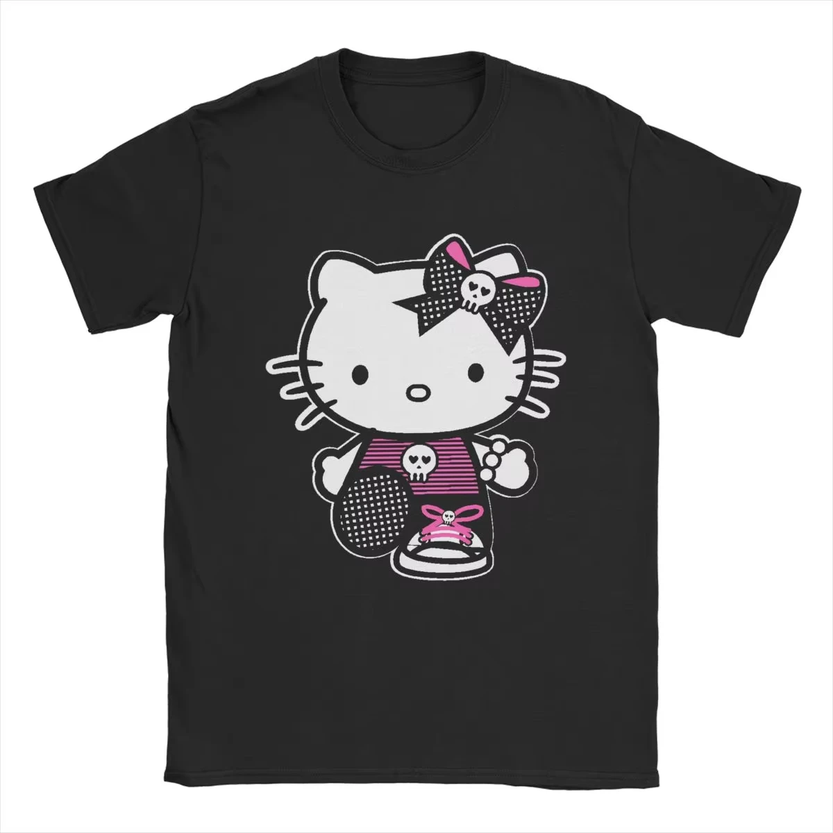 Hello Kitty Distressed Nerd Glasses T-Shirts for Men Novelty Pure Cotton Tees Crew Neck Short Sleeve T Shirt 4XL 5XL 6XL Clothes