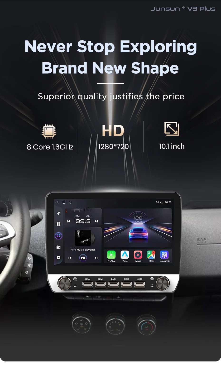 Junsun 10,1 "Tasten Drahtlose Carplay AndroidAuto Auto Radio für Renault Duster 2015-2020 Für LADA 2021 Bluetooth GPS Navi 4G DSP – Detail 5