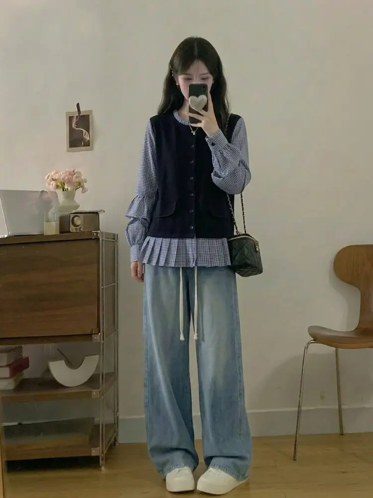 

Unique Beautiful Casual irt Women's Spring Faion Set plus Size Slimming Two-Piece Ensemble High Waist Loose Fit Long Sve