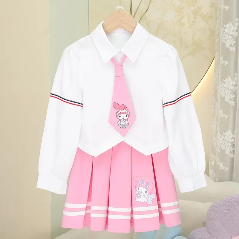 Suit Sanrio My Melody Girls Shirt Skirt Jacket Autumn Sweet Cute Cartoon Anime Children Set Jk Pleated Skirt Lovely Clothes Gift