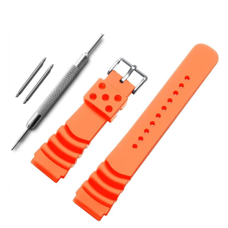 Orange 20mm Sports Silicone Strap Rubber Watch Strap Diving Strap Men Replacement Wrist Watch Accessories