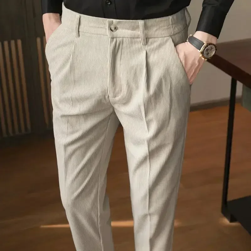 Men's Casual Pants Autumn Winter 2023 New Corduroy Dress Pants Slim Korean Version of The Trend Brand Suit Pants