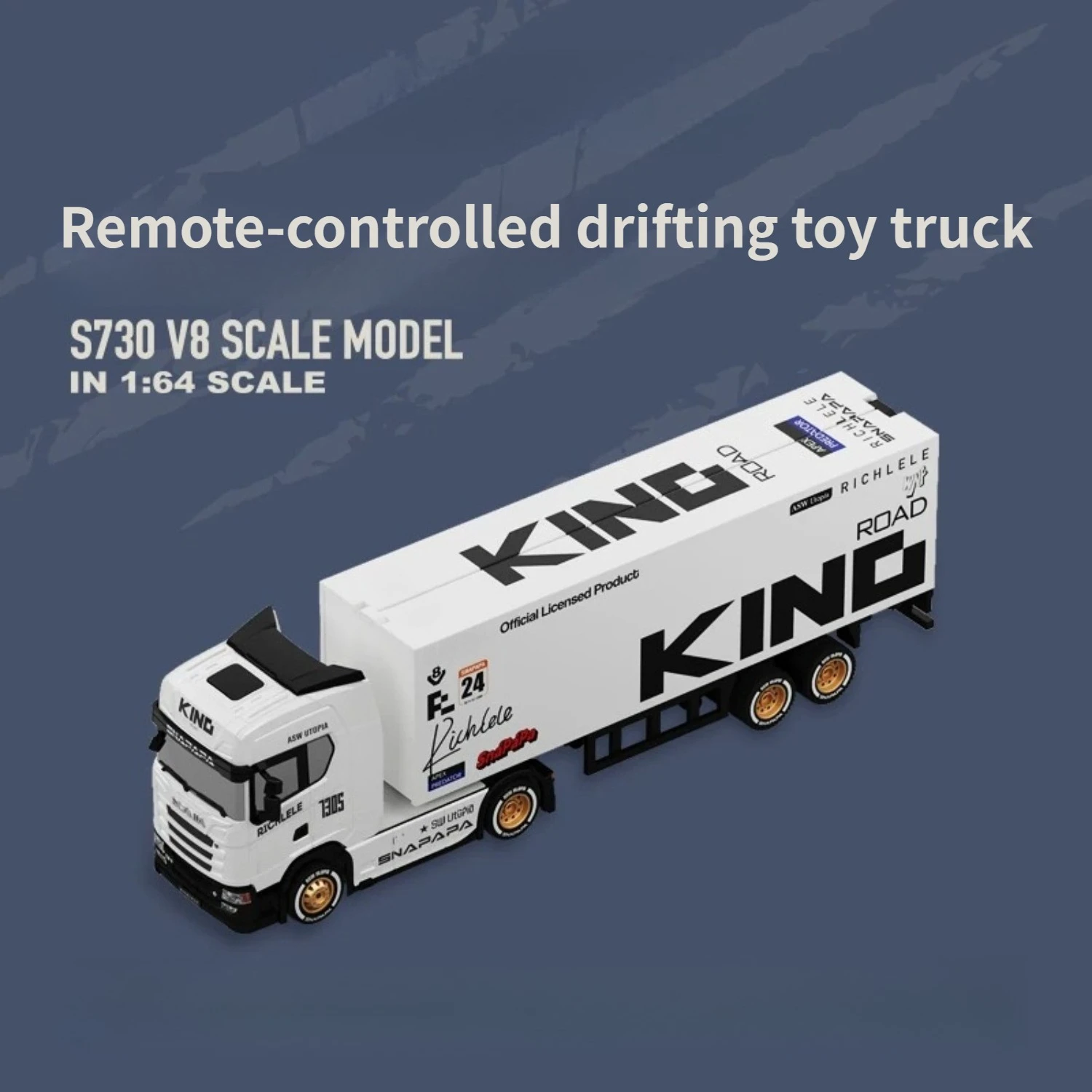 King 1/64 Mini RC Drift Truck – Aluminum Alloy Model with Container Molded From The Actual  RTR Remote Controlled Truck Toy