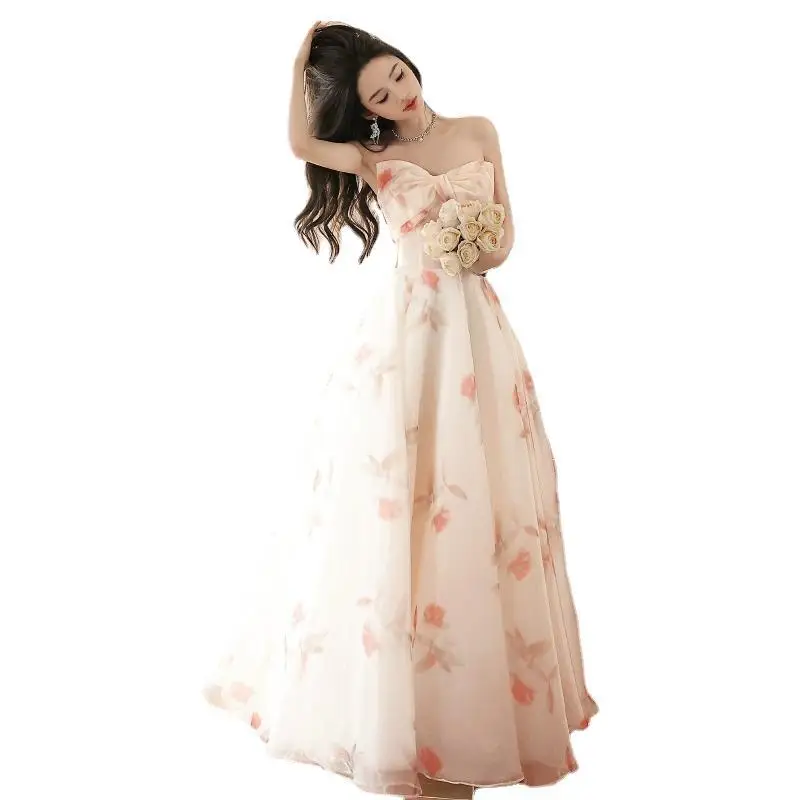 Pastrol-Robes de Quinceanera florales sans bretelles, robe A-Line, robe de soirée éducative, arc en organza, 15