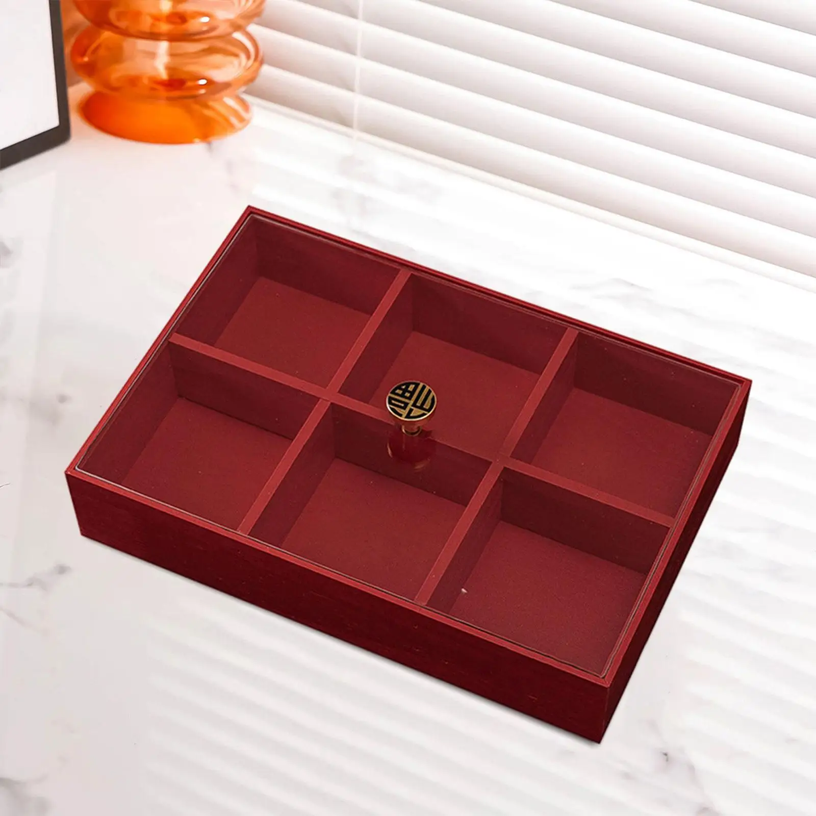 Dry Fruit Platter Tray Divided Serving Tray with Lid, Multipurpose 6 Grids Wood Food Storage Bin for Candy Dessert Cookies