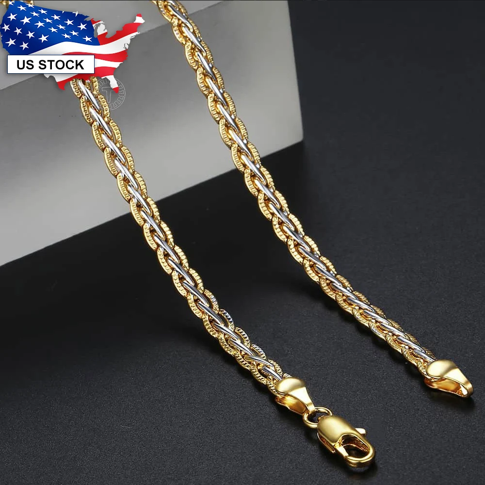 

Davieslee 4mm Hammered Braided Wheat Link Unisex Womens Mens Chain White Yellow Gold Color GF Necklace Dropshipping LGN411