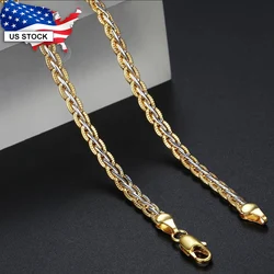 Davieslee 4mm Hammered Braided Wheat Link Unisex Womens Mens Chain White Yellow Gold Color GF Necklace Dropshipping LGN411