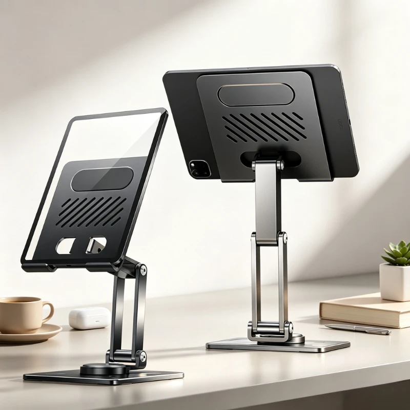 All Metal Phone Tablet Stand Three Axis Folding Infinite Rotation Silver Desktop Holder for Live Streaming Study Office 스마트폰 거치대