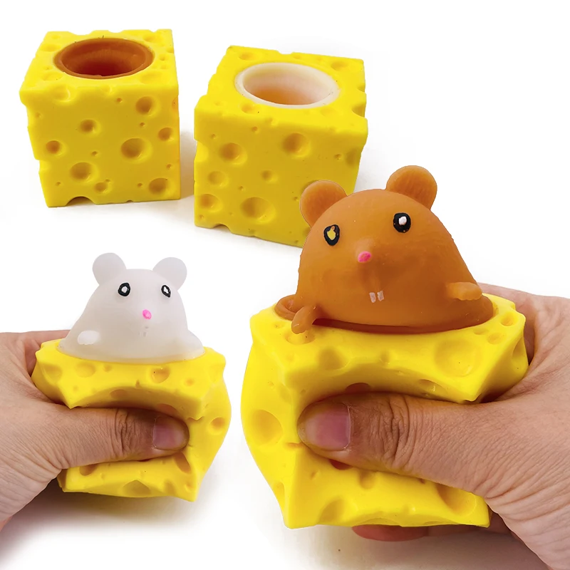 Novelty Toys TPR Decompression Cheese Rat Cup Pinch Fun Squeeze Vent Squirrel Cup Creative Stress Relief Toys