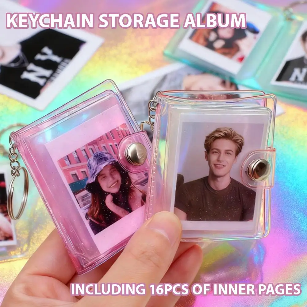 

Keychain Storage Book PVC Mini 1/2-inch Photo Album Keychain Pocket Cards Holder Portable Storage Pendant Caver