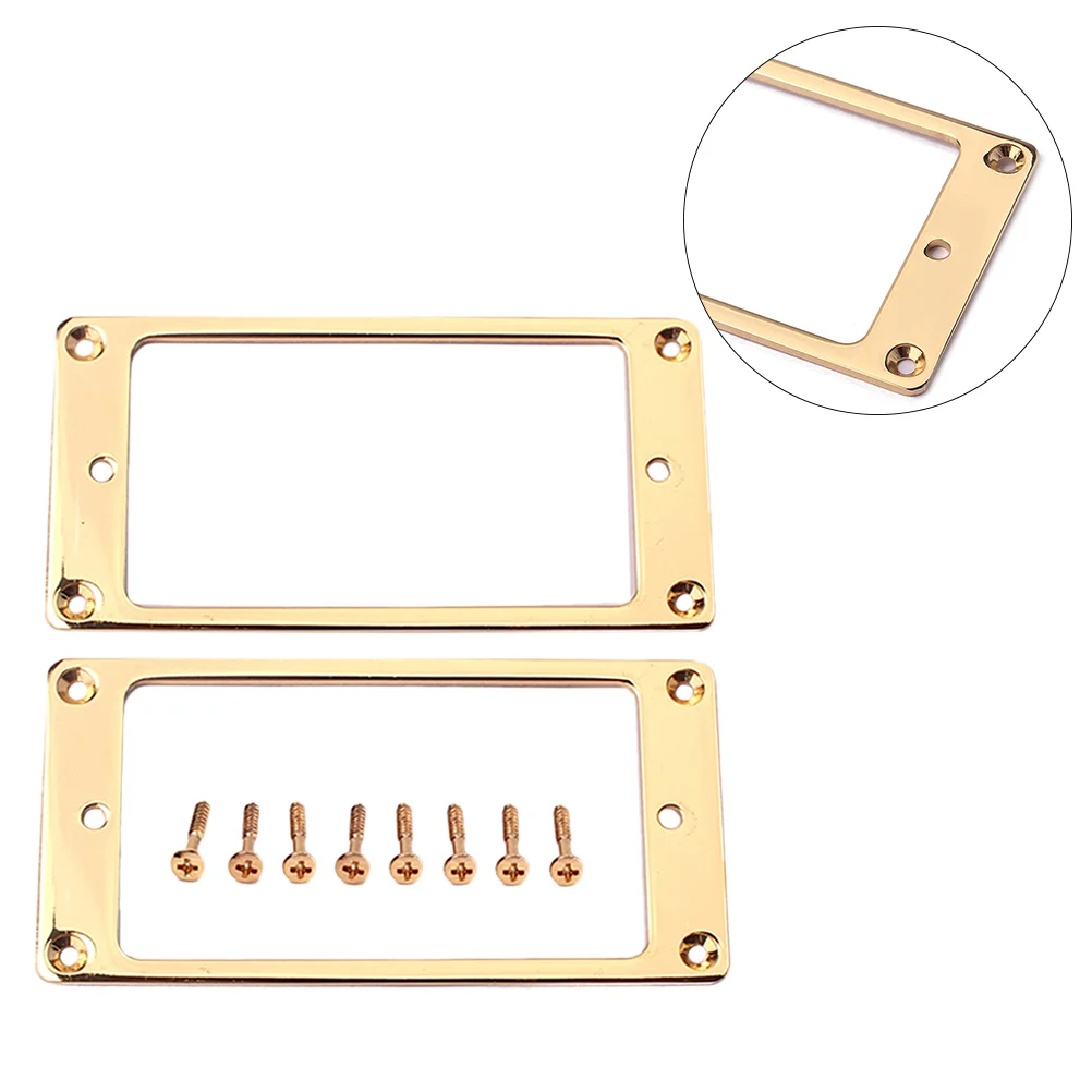 2pcs Flat Metal Humbucker Pickup Mounting Rings Frame Mounting Ring Flat Base Pickup Frame with Screws 92x46mm (Golden)