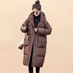 Women's Hooded Thickened Parker Coat Long Sleeve Jacket solid Down Cotton Padded Warm Windproof Winter New Elegant Chic Outwear