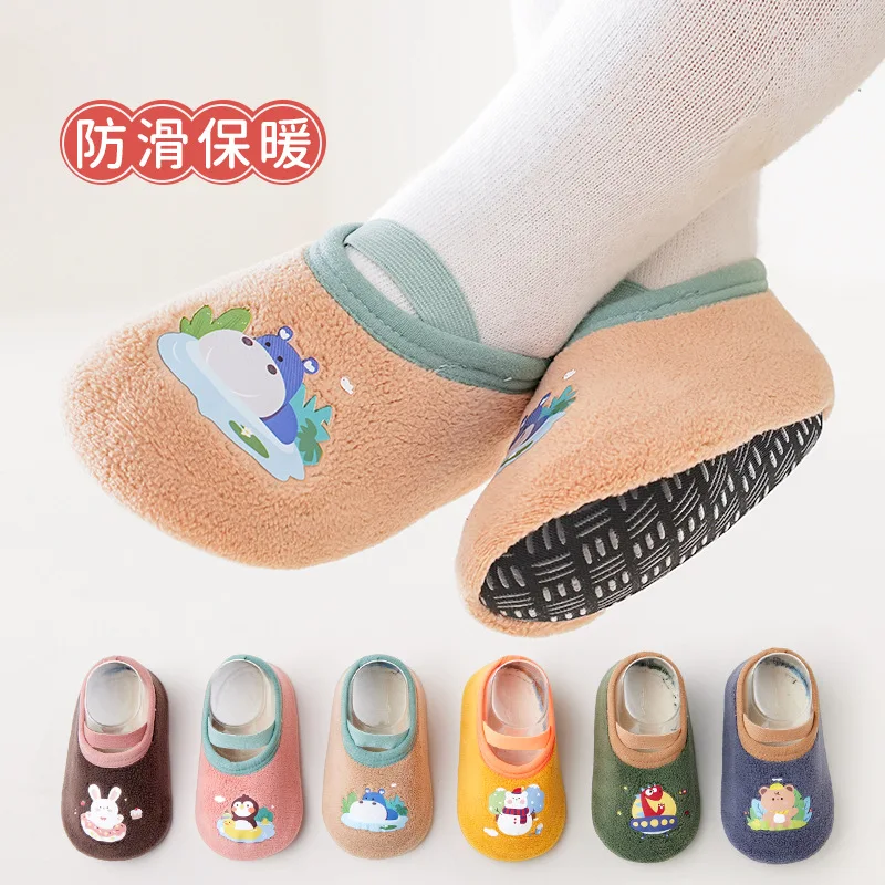 

Нескользящие хлопковые носки для первых ходунков на мягкой подошве, теплая детская обувь для малышей - милые детские напольные носки с героями мультфильмов для мальчиков и девочек