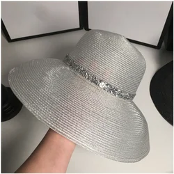 Bucket hat flat top letters summer ladies sun hat ladies straw hat fedora hat British style men and women hat letters Panama
