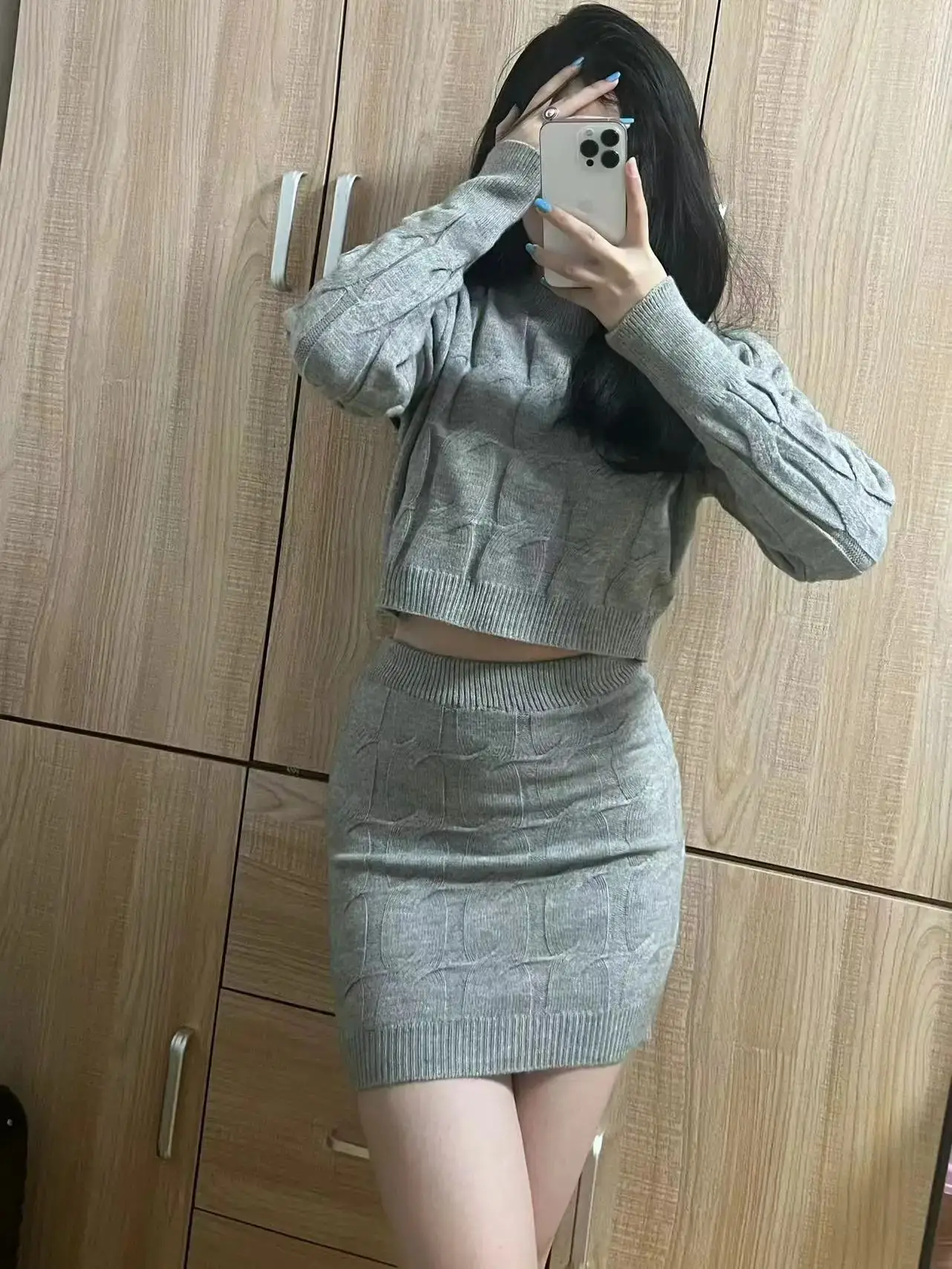 lovely Knit Suit Casual High Waist Short Skirt Set Slim Fit Long Sleeve New Korean Fashion Spring Autumn 2 Piece Set 2024