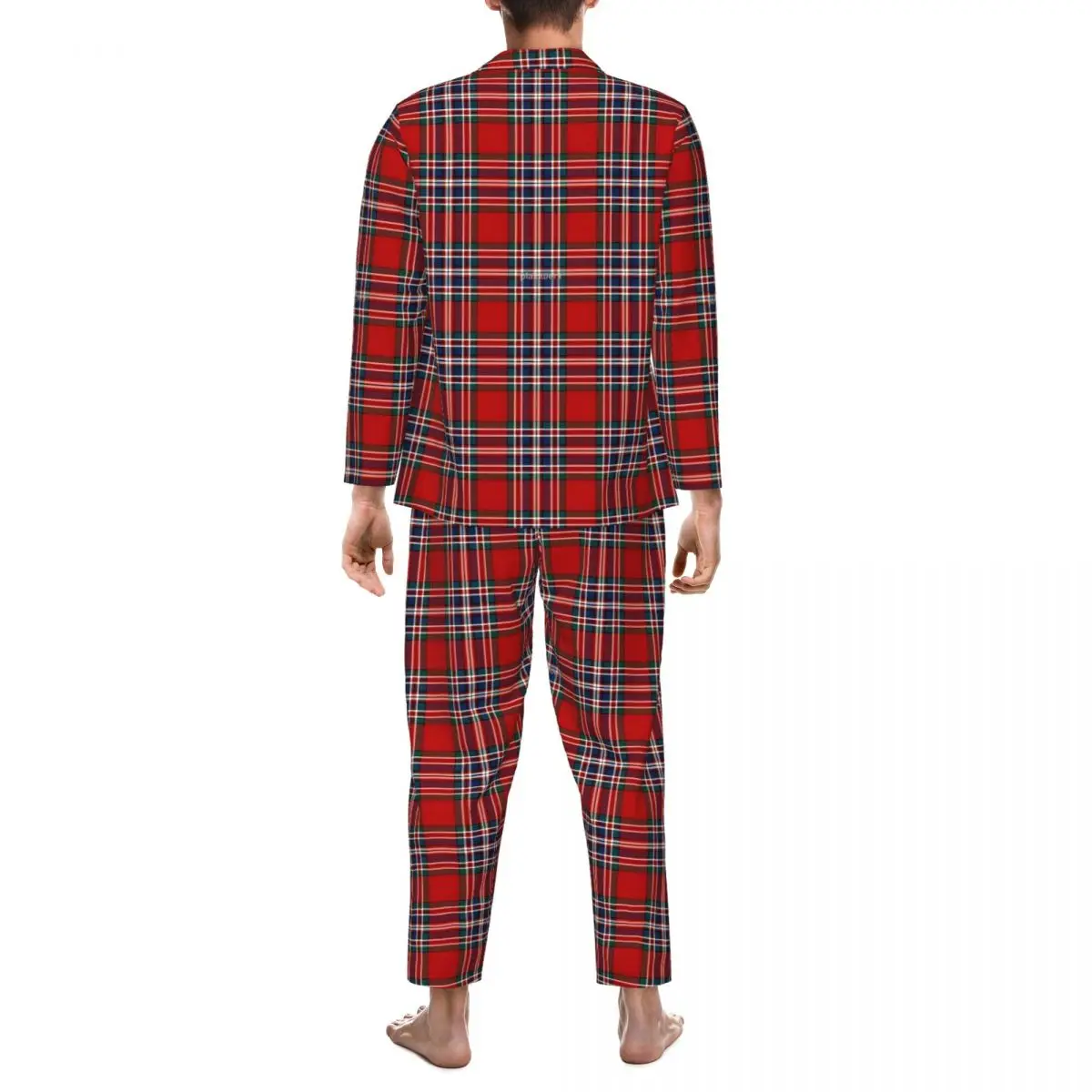 Pijamas Retro a cuadros para hombre, ropa de dormir de ocio, conjunto de 2 piezas Retro rojo y negro, traje de Casa de gran tamaño Kawaii de manga