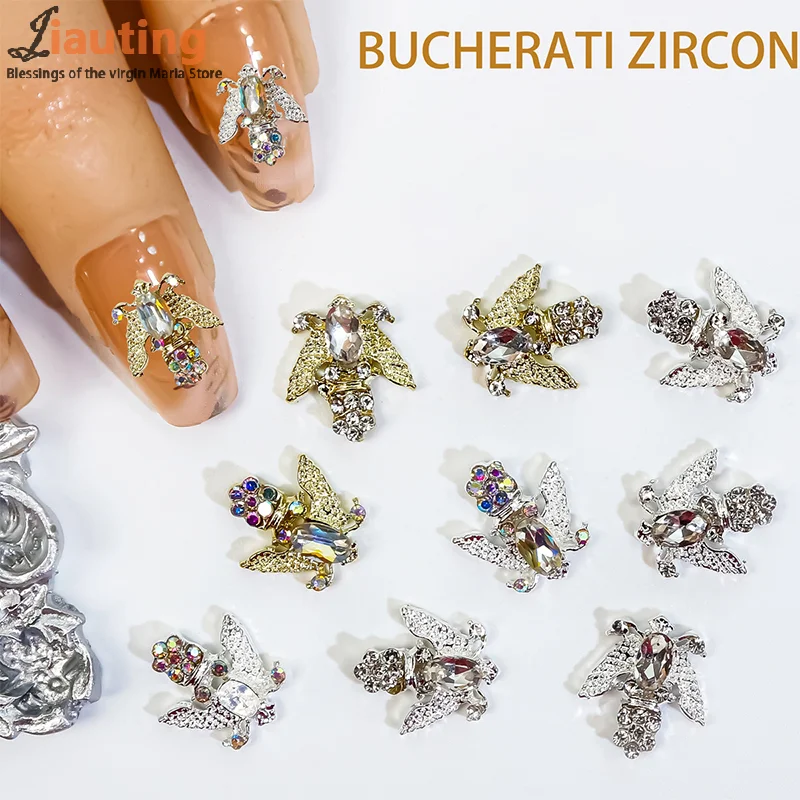 3pcs Cute Bee Series Nail Charms Metal 3D Bee Nail Rhinestones Shiny Jewelry For Nail Art Decorations