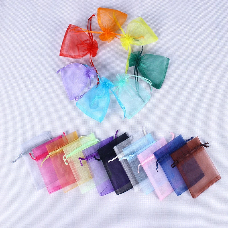 100pcs Colorful Organza Drawstring Bag Wedding Gift Storage Drawstring Pouches 10x12cm/10x15cm/13x18cm  Jewelry Packaging Bags