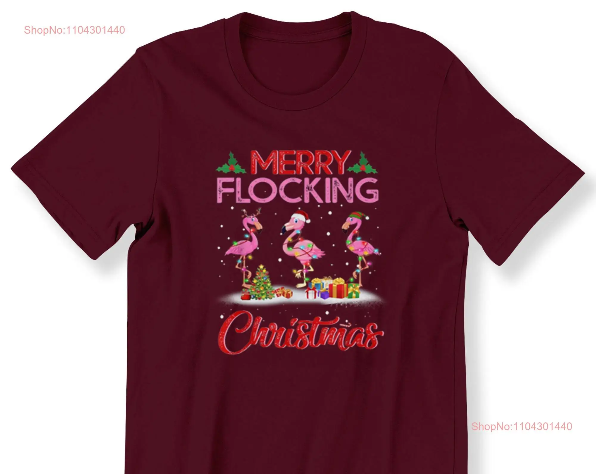 Merry Flocking Christmas Men's Ladies T shirt Flamingo Lovers Top long or short sleeves