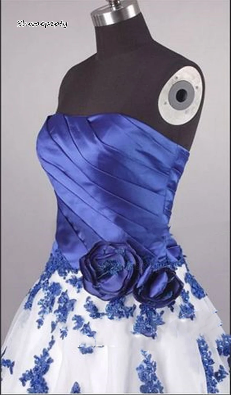 Robe de mariée Vintage blanche et bleue, avec des appliques en dentelle, fleurs faites à la main, plis, ligne a, élégante, personnalisée