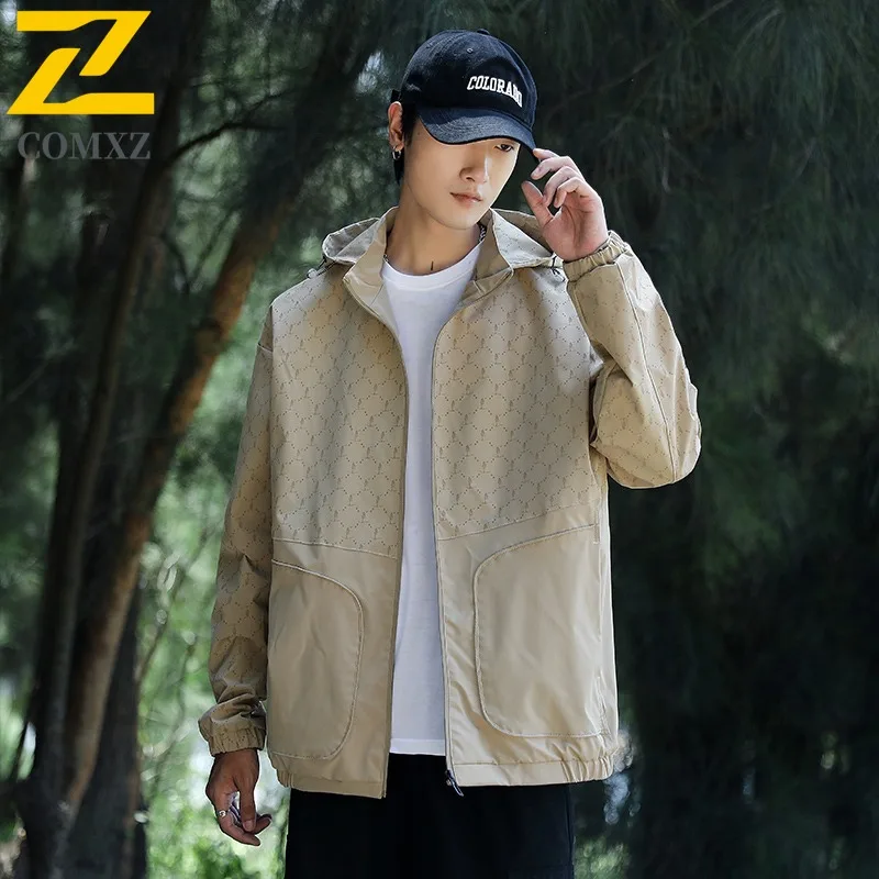 سترة COMXZ للرجال متعددة الوظائف خفيفة الوزن لتسلق الصخور في الهواء الطلق معطف متين بغطاء للرأس ملابس خريفية مقاومة للرياح في الشارع #4