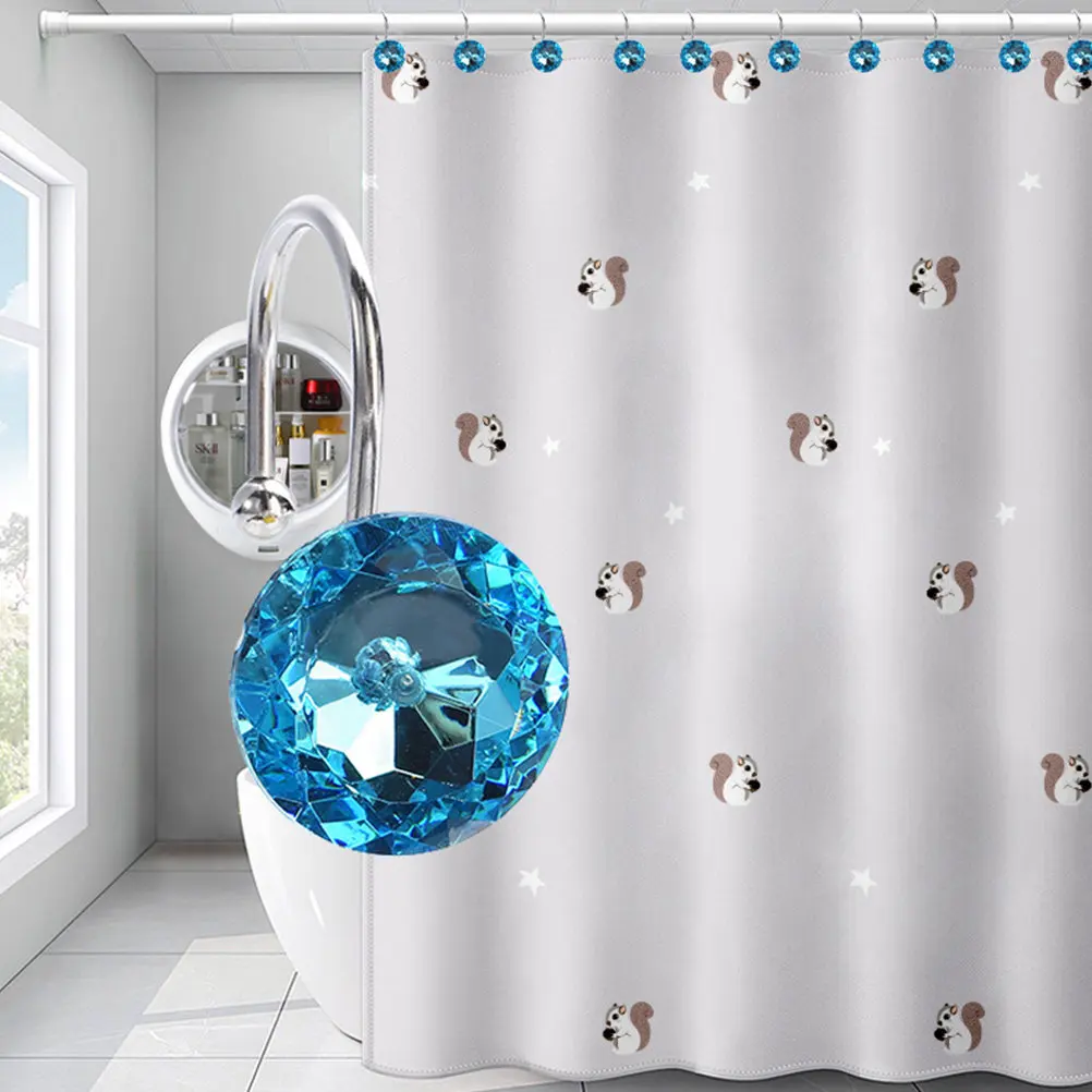 12Pcs Crystal Shower Curtain Hooks Acrylic Decorative Bathroom Hooks Smooth Polished Gliding for Shower Rod Privacy