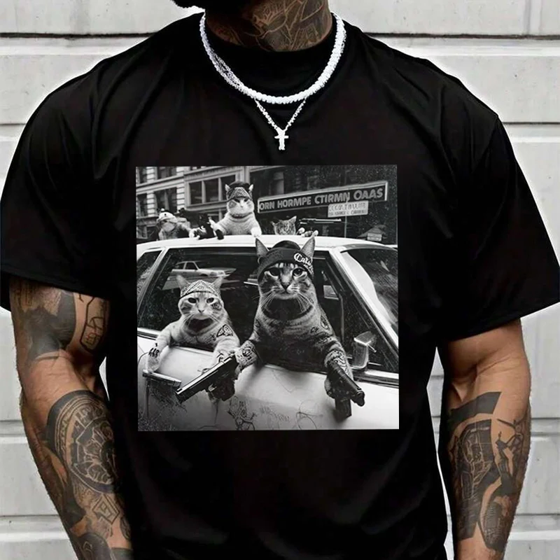 

Мужская модная футболка Humorous Cat Crew, повседневные модные футболки на лето, удобные топы с короткими рукавами