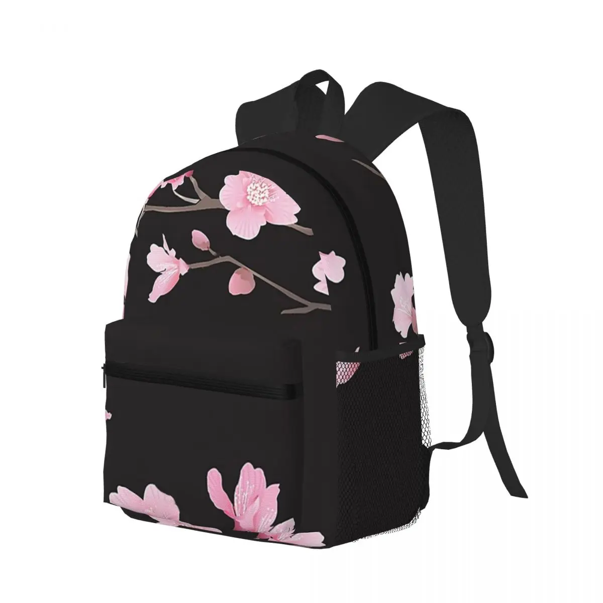 Cherry Blossom Flower Plant - Black Student Backpack School Bag Hiking Travel Daypack for Boys Girls Bookbag Shoulder Bags