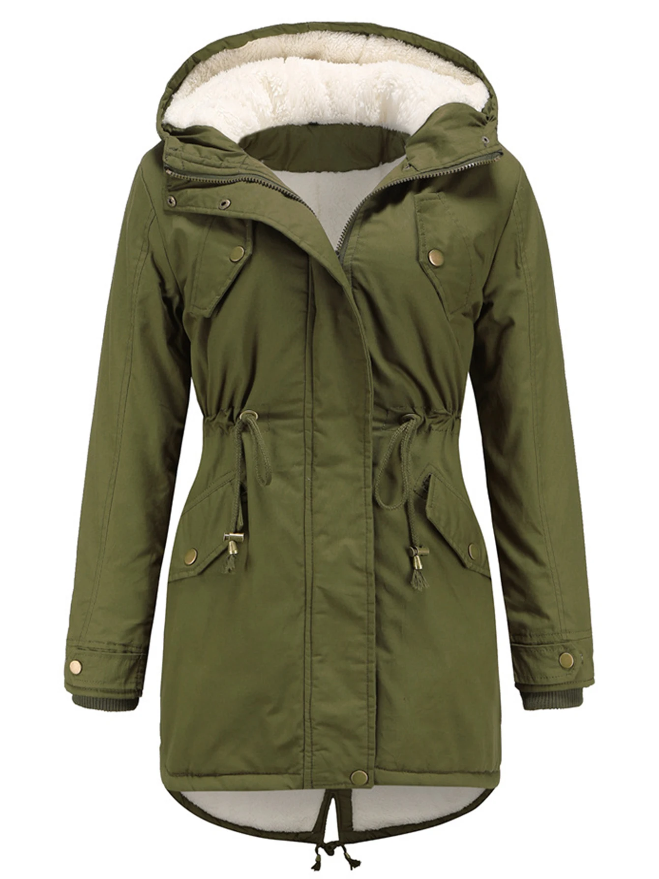 معطف سترة نسائي بغطاء للرأس بلون سادة للخريف والشتاء سميك مبطن بالقطن مقاس أوروبي ملابس قطنية جديدة